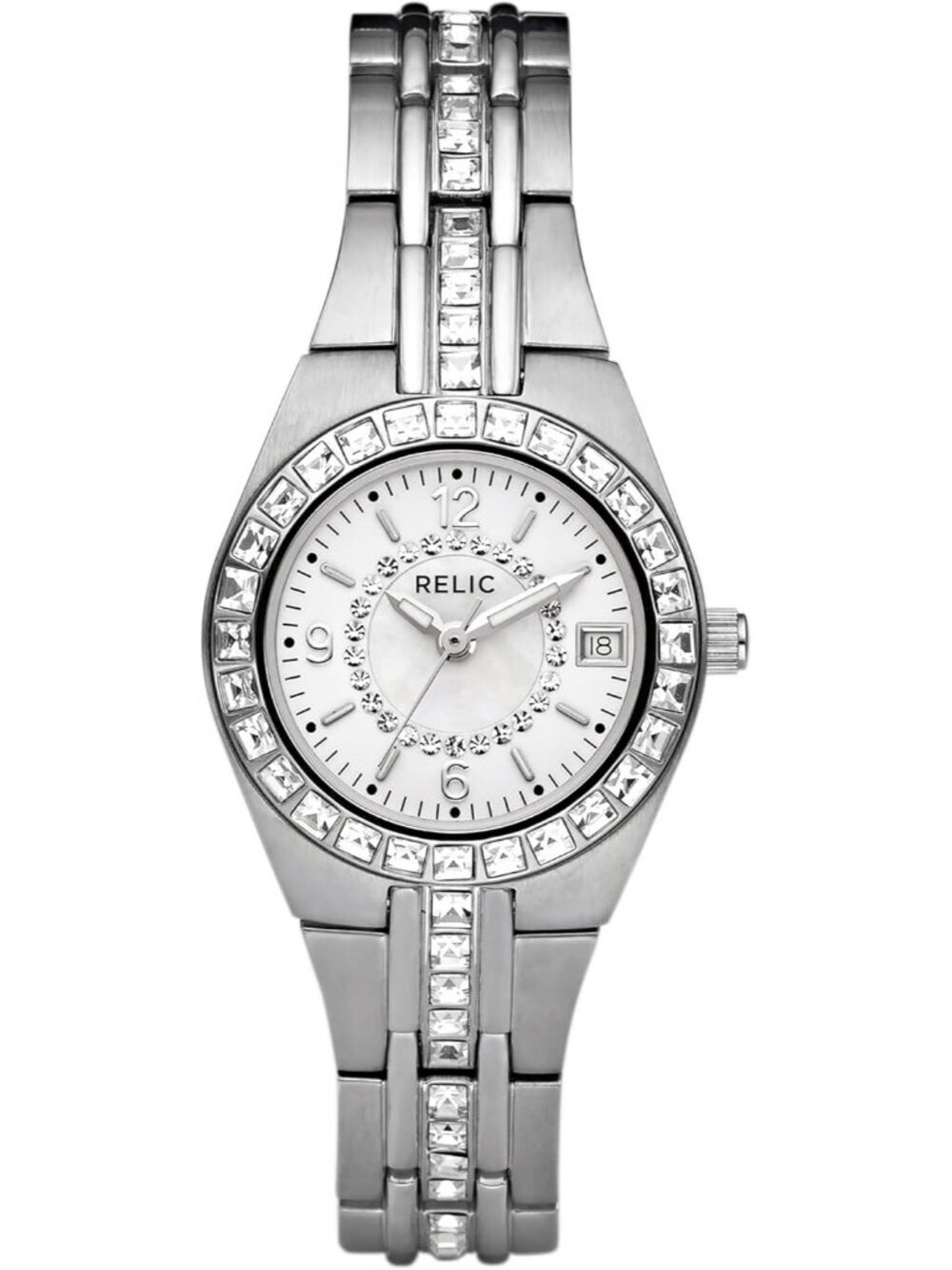 Relic Women's Silver White Analog Fossil Queen's Court Bracelet Luxury Watch